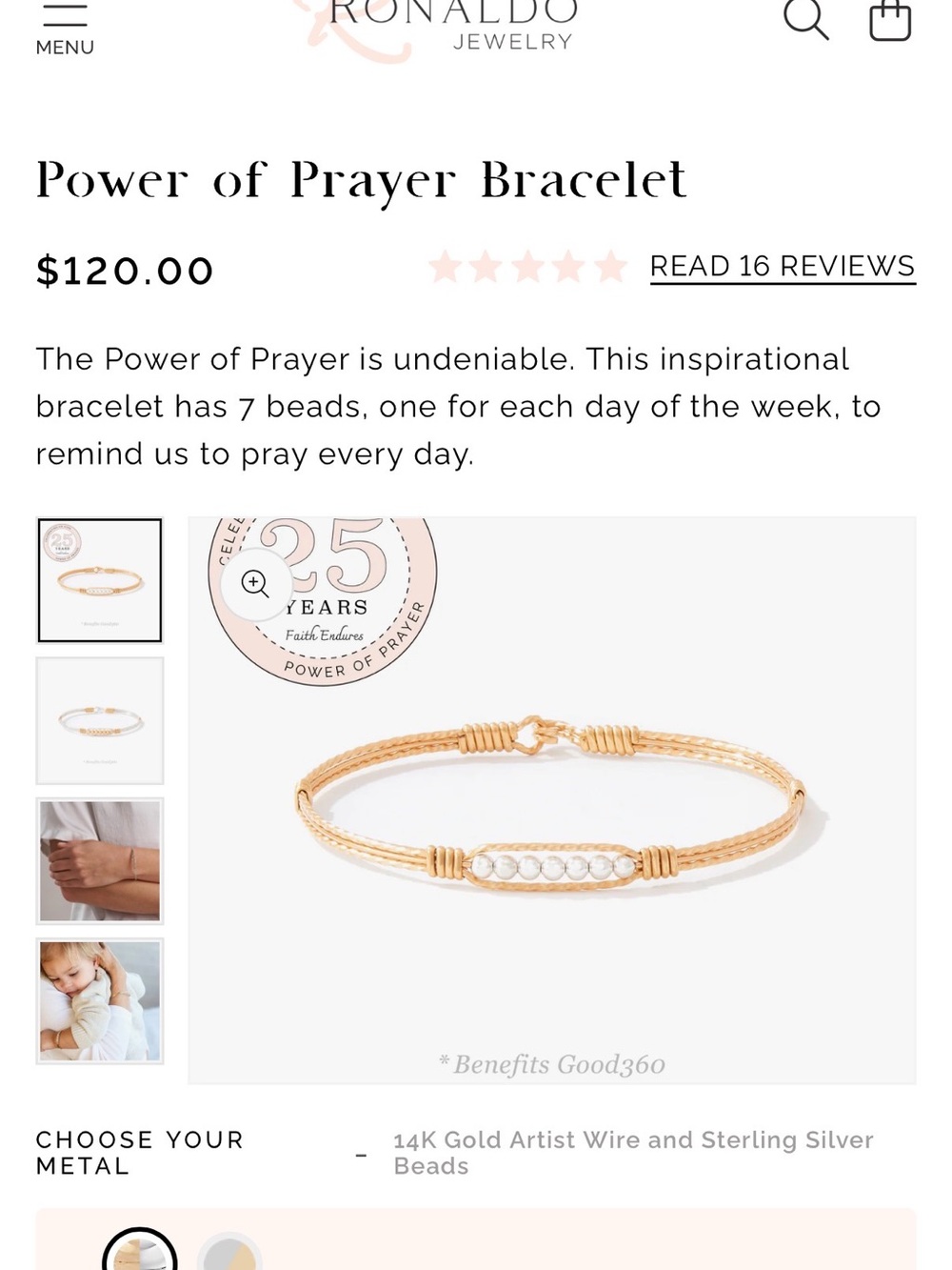 Ronaldo Power of Prayer- Gold-Tone Twisted Bangle Bracelet with Silver Bead Row - Picture 2 of 7